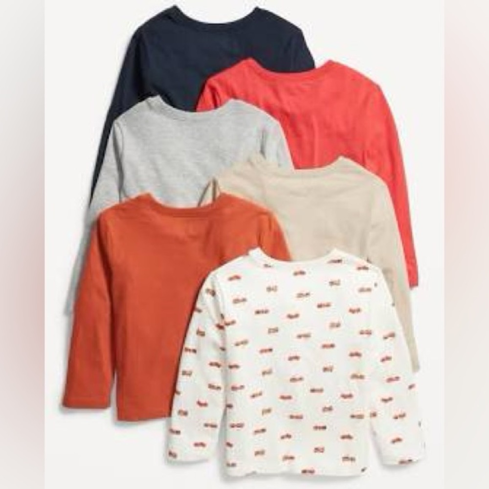 NWT Old Navy Long Sleeve T-Shirt 6-Pack - Fire Truck & Solids - 18-24M
